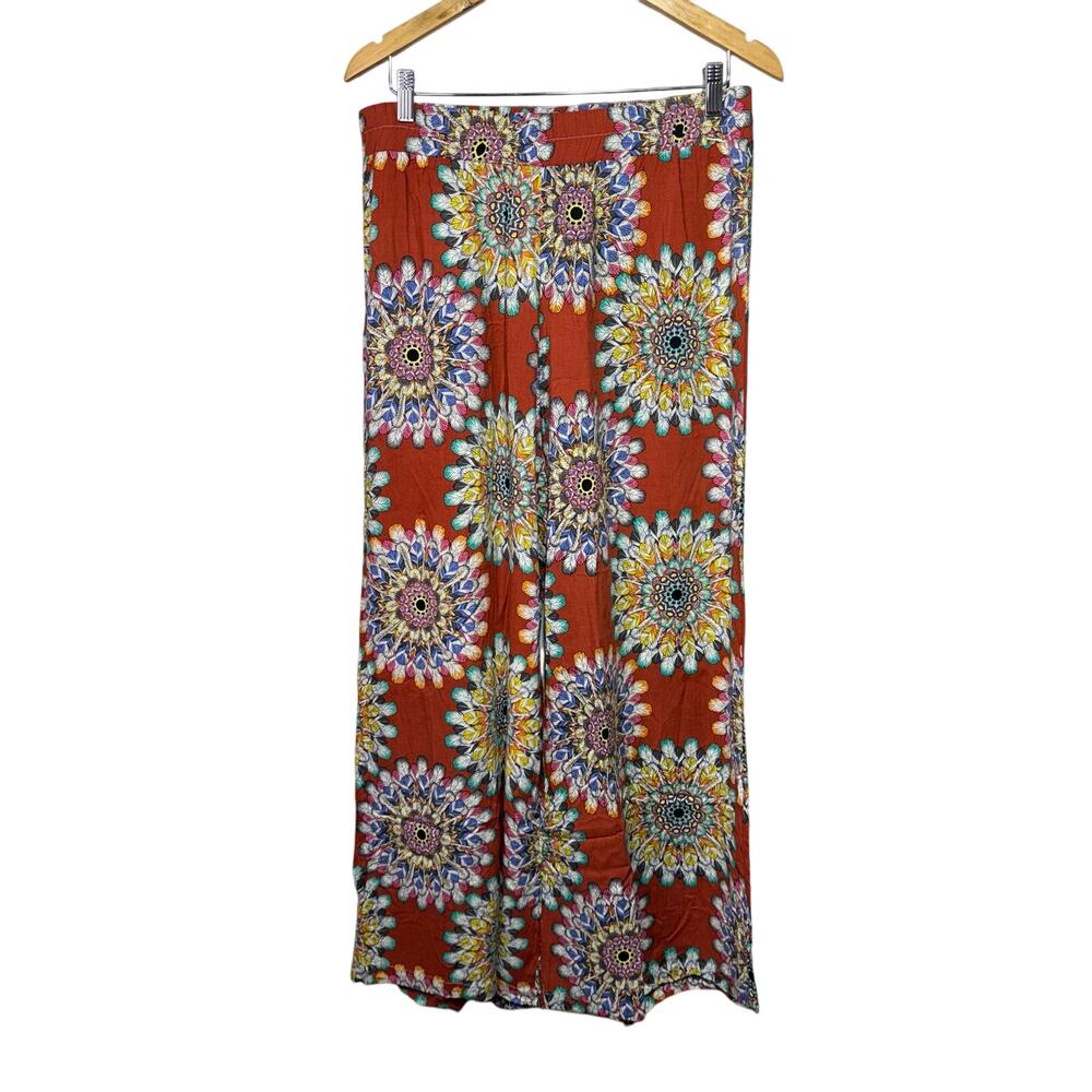 Freshmint Plus Women’s Pants 2XL Elastic Waist Boho Mandala Print Wide Leg